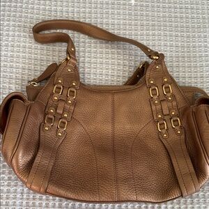 Cole Haan Tan Leather Shoulder Bag with Gold Accents